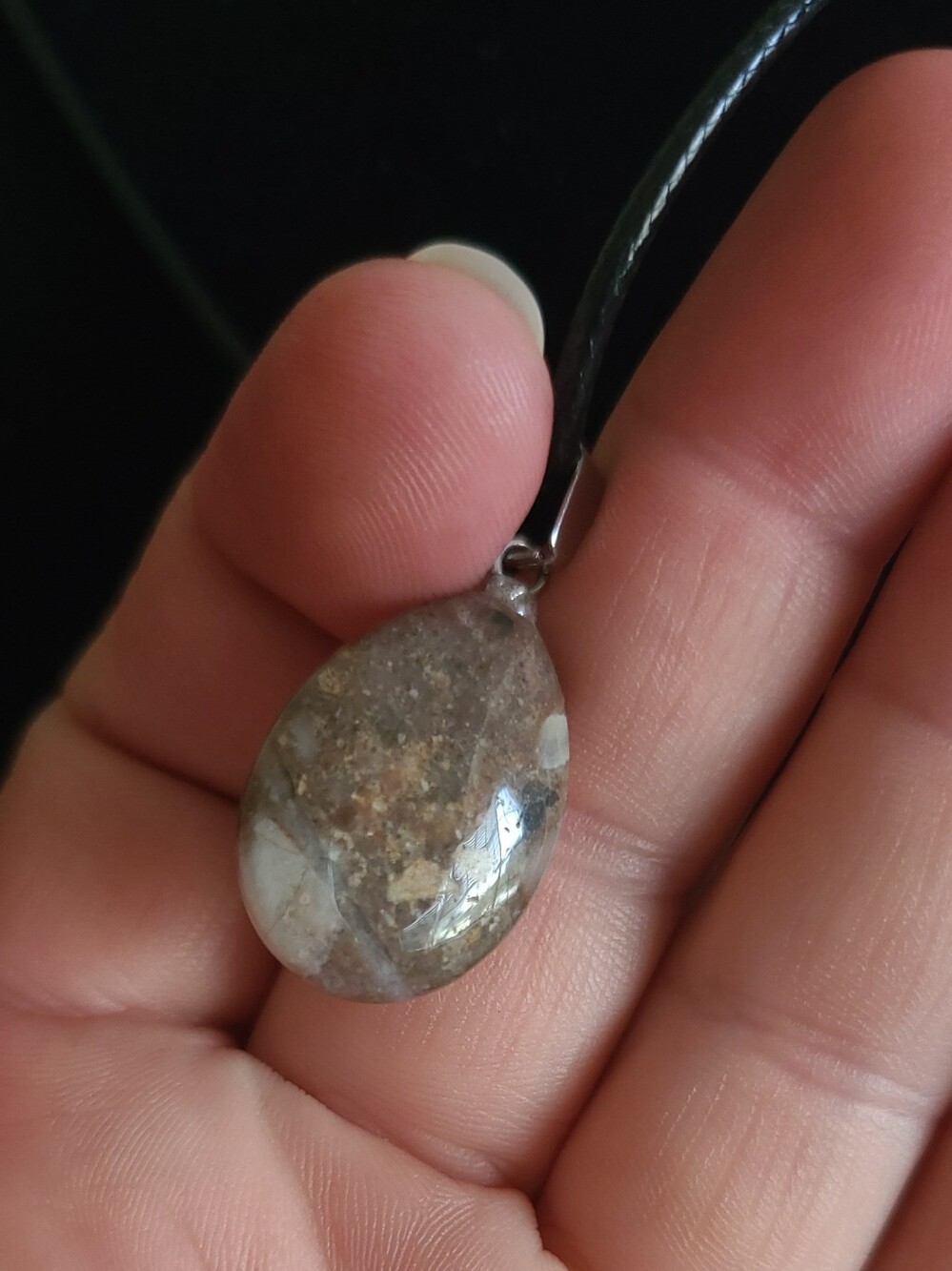 Natural Brown and Cream Jasper Teardrop Pendant Necklace